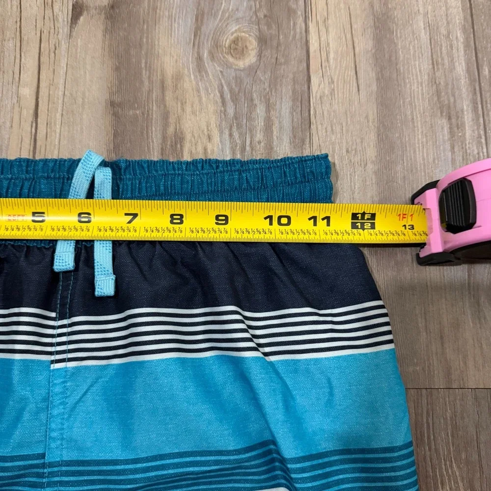 Nike Just‎ Do It Trunks Shorts Boys Teal Blue Striped Drawstring Beach Swimwear